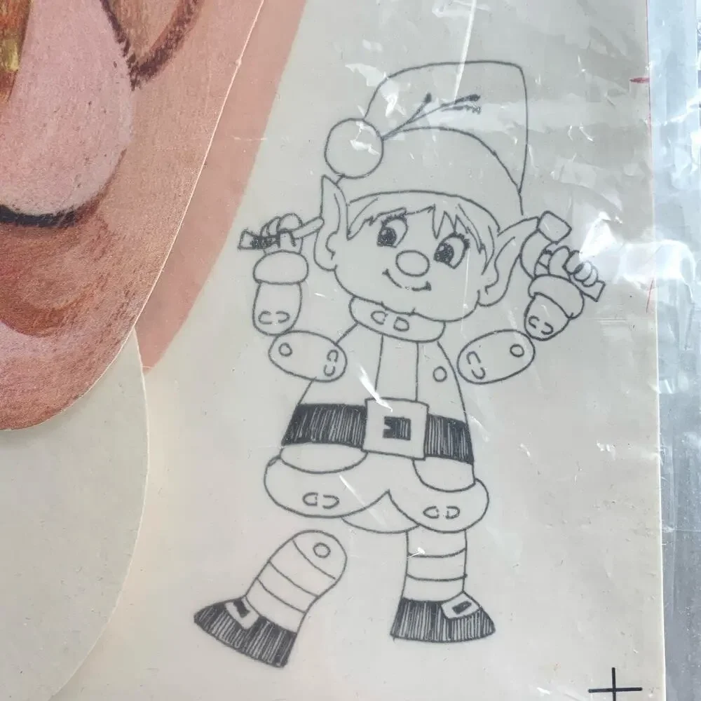 VTG Die Cut 33” Posable Christmas Elf Wall Door Window Decoration Sealed 60-70s?